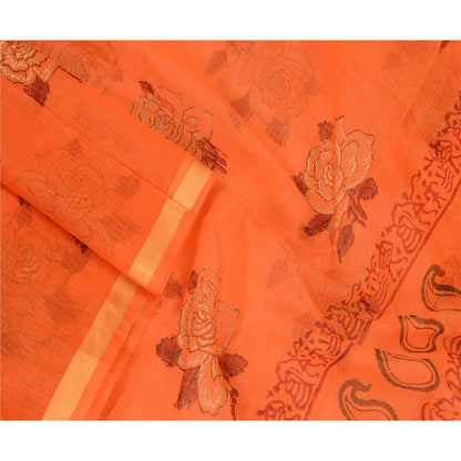 Sanskriti Vintage Dupatta Lang Stol Bomuld Orange Håndbloktrykt Kota Slør