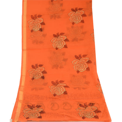 Sanskriti Vintage Dupatta Lang Stol Bomuld Orange Håndbloktrykt Kota Slør
