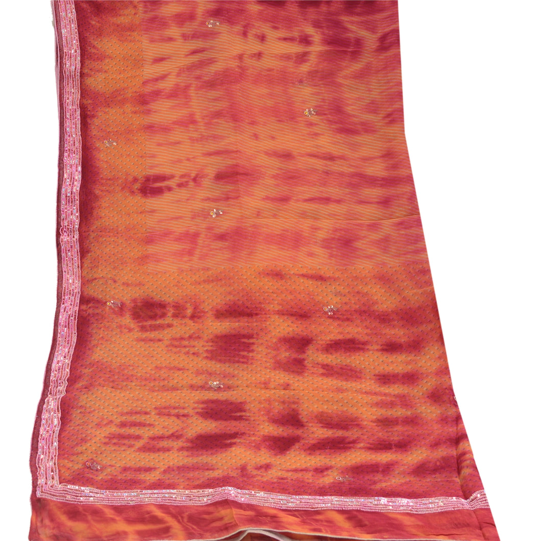 Sanskriti Vintage Dupatta Long Stole Georgette Veil Hand Beaded Wrap Scarves