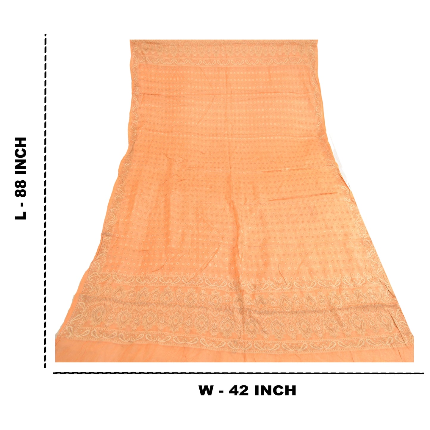 Sanskriti Vintage Dupatta Lang Stola 100% Ren Silke Ferskenfarvet Håndvævet Tørklæder