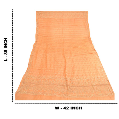 Sanskriti Vintage Dupatta Lang Stola 100% Ren Silke Ferskenfarvet Håndvævet Tørklæder