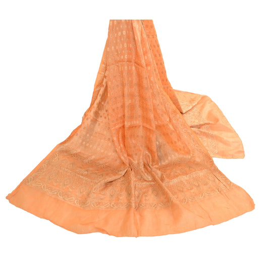 Sanskriti Vintage Dupatta Long Stole 100% Pure Silk Peach Hand-Woven Scarves