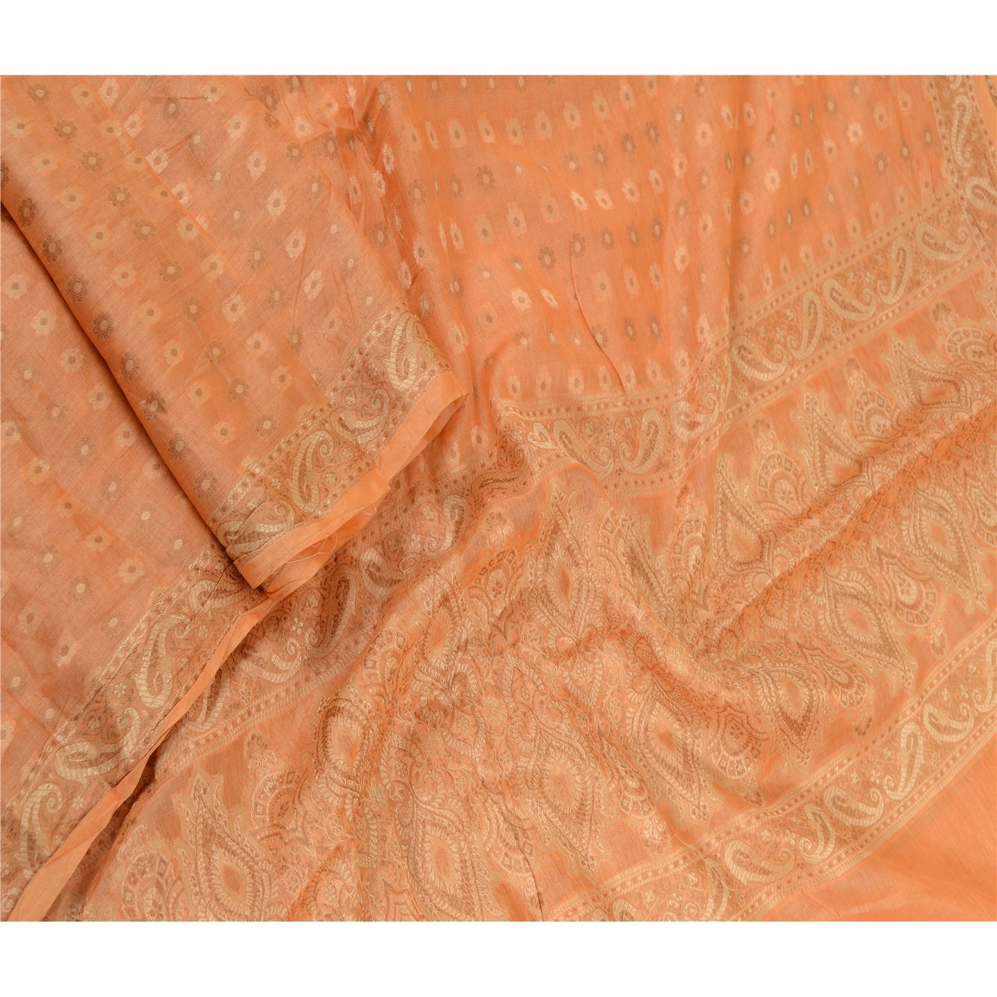 Sanskriti Vintage Dupatta Lang Stola 100% Ren Silke Ferskenfarvet Håndvævet Tørklæder