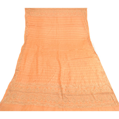Sanskriti Vintage Dupatta Lang Stola 100% Ren Silke Ferskenfarvet Håndvævet Tørklæder
