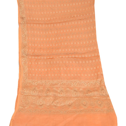 Sanskriti Vintage Dupatta Lang Stola 100% Ren Silke Ferskenfarvet Håndvævet Tørklæder