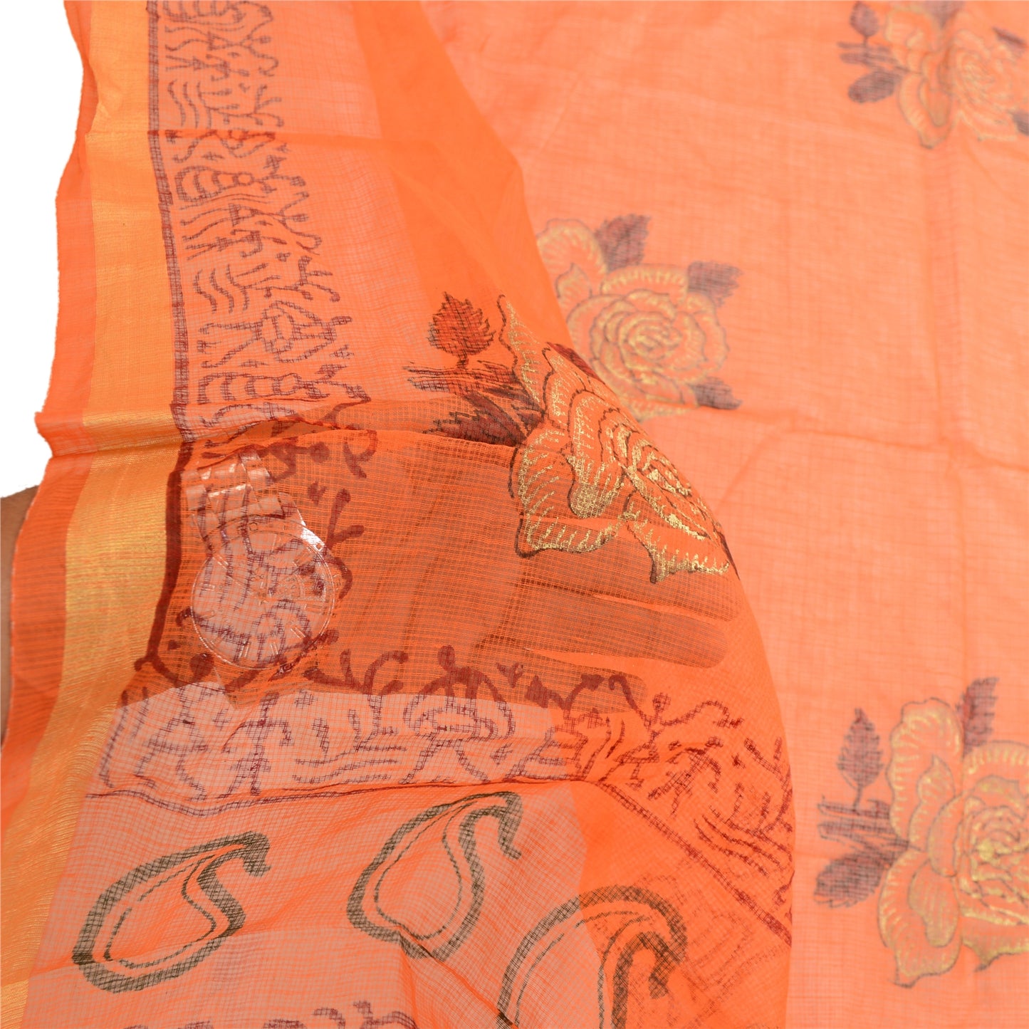 Санскрити Винтаж Дупатта Длинный палантин из хлопка с оранжевым принтом в виде блока Варли шарфы