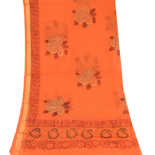 Sanskriti Vintage Dupatta Long Stole Cotton Orange Block Printed Warli Scarves