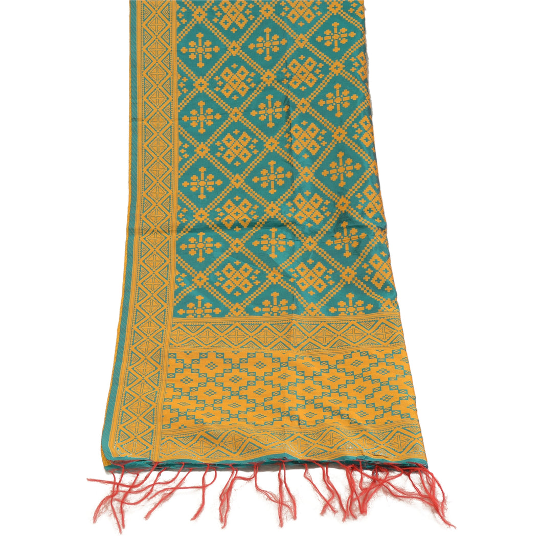 Sanskriti Vintage Dupatta Long Stole Art Silk Green Veil Woven Scarves