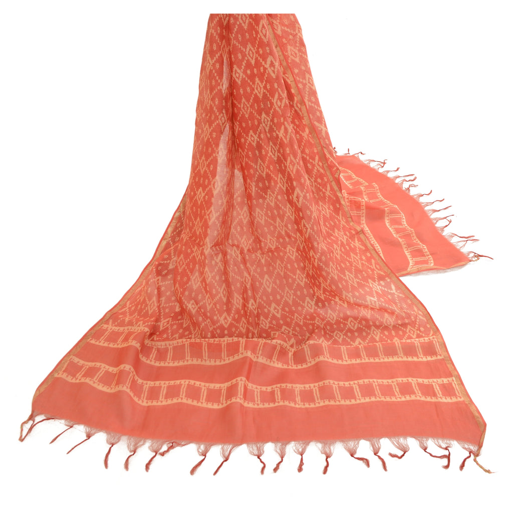 Sanskriti Vintage Dupatta Long Stole Pure Chanderi Silk Peach Printed Scarves