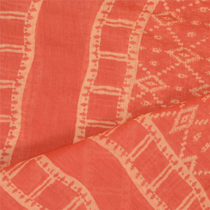 Sanskriti Vintage Dupatta Long Stole Pure Chanderi Silk Peach Printed Scarves