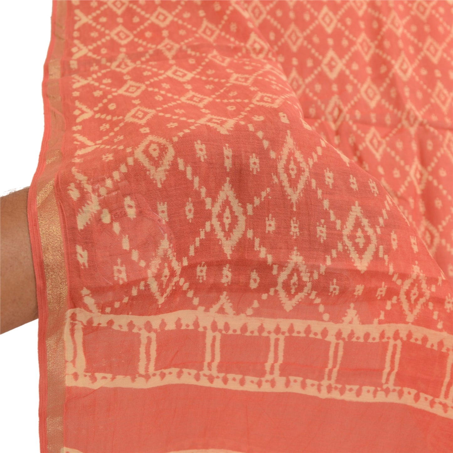 Sanskriti Vintage Dupatta Long Stole Pure Chanderi Silk Peach Printed Scarves