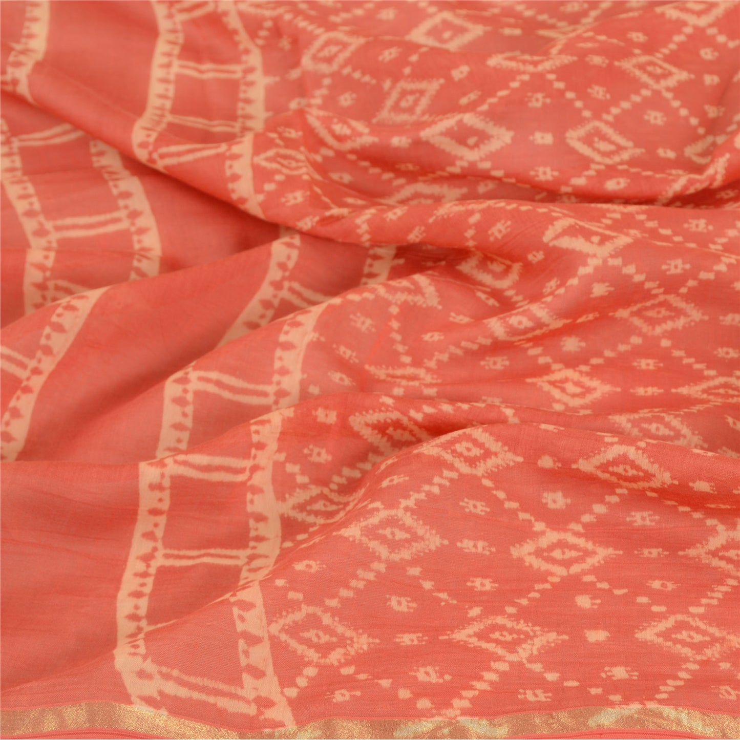 Sanskriti Vintage Dupatta Long Stole Pure Chanderi Silk Peach Printed Scarves
