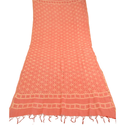 Sanskriti Vintage Dupatta Long Stole Pure Chanderi Silk Peach Printed Scarves