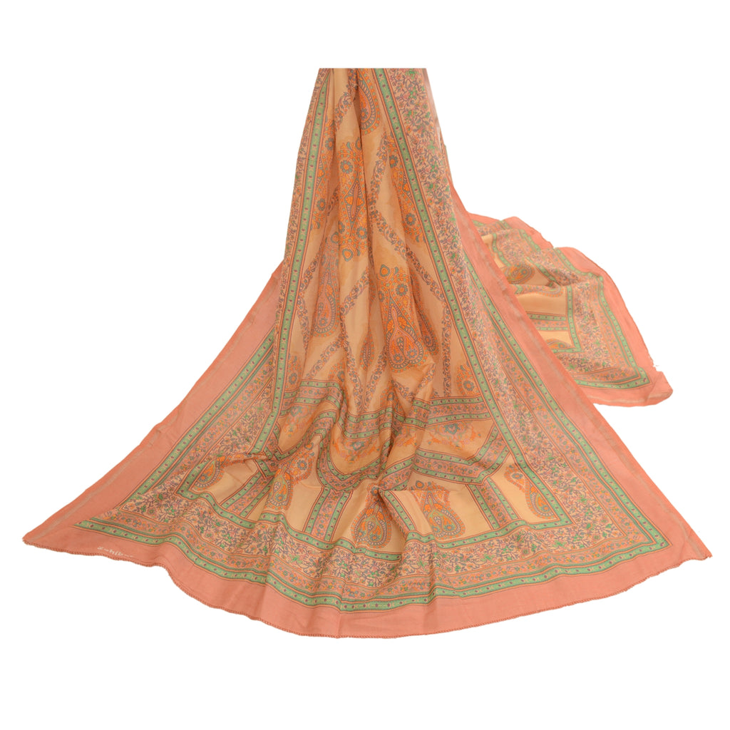 Sanskriti Vintage Dupatta Long Stole Cotton Silk Peach Printed Wrap Soft Scarves