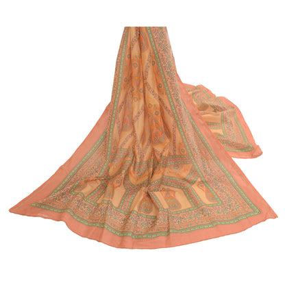Sanskriti Vintage Dupatta Long Stole Cotton Silk Peach Printed Wrap Soft Scarves
