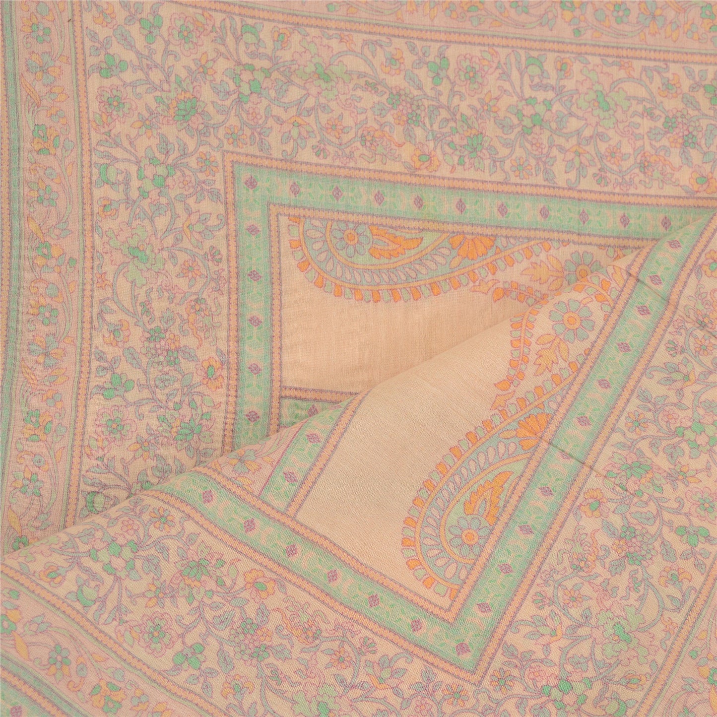 Sanskriti Vintage Dupatta Long Stole Cotton Silk Peach Printed Wrap Soft Scarves