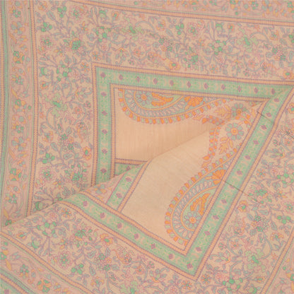 Sanskriti Vintage Dupatta Long Stole Cotton Silk Peach Printed Wrap Soft Scarves