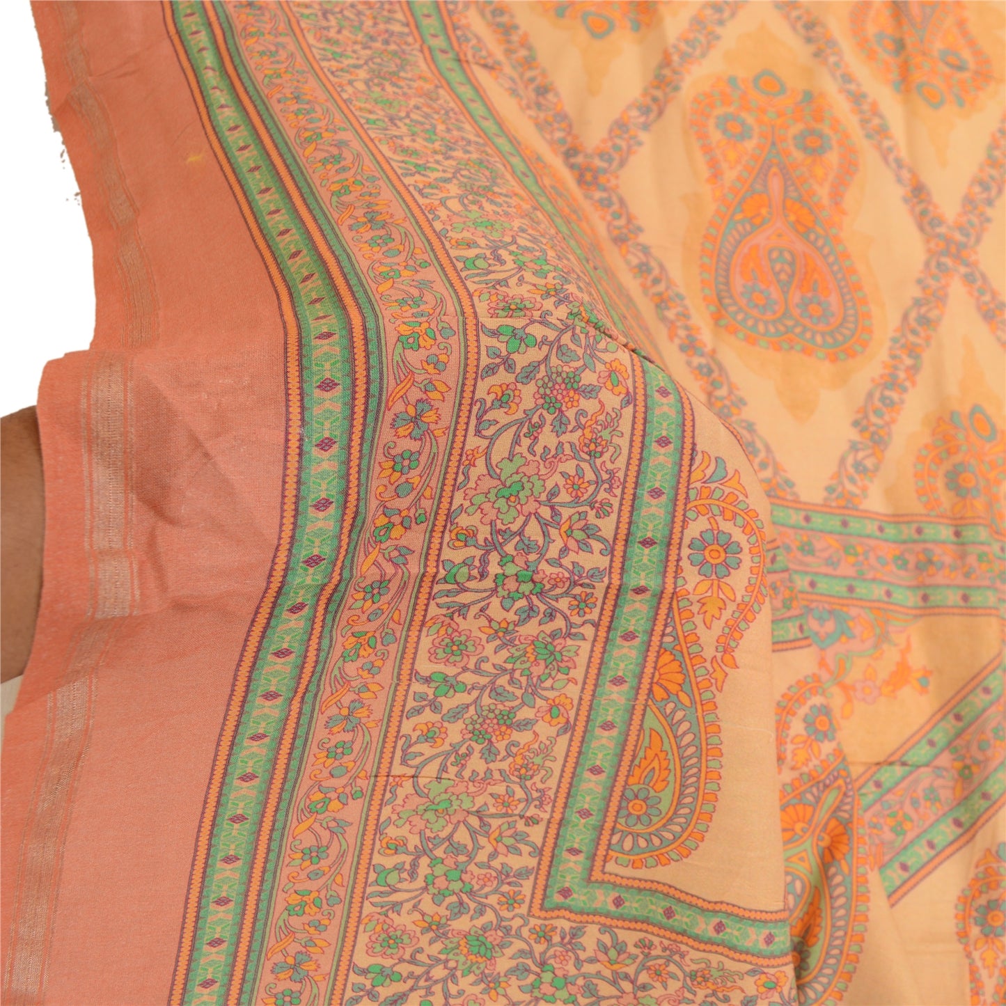 Sanskriti Vintage Dupatta Long Stole Cotton Silk Peach Printed Wrap Soft Scarves