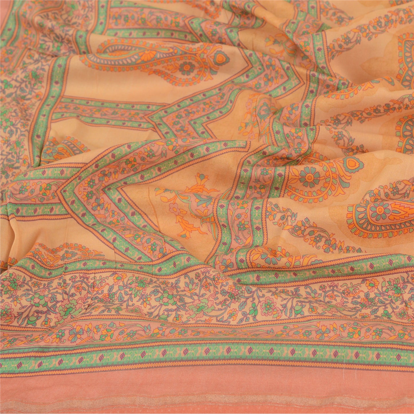 Sanskriti Vintage Dupatta Long Stole Cotton Silk Peach Printed Wrap Soft Scarves