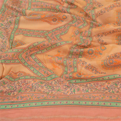 Sanskriti Vintage Dupatta Long Stole Cotton Silk Peach Printed Wrap Soft Scarves