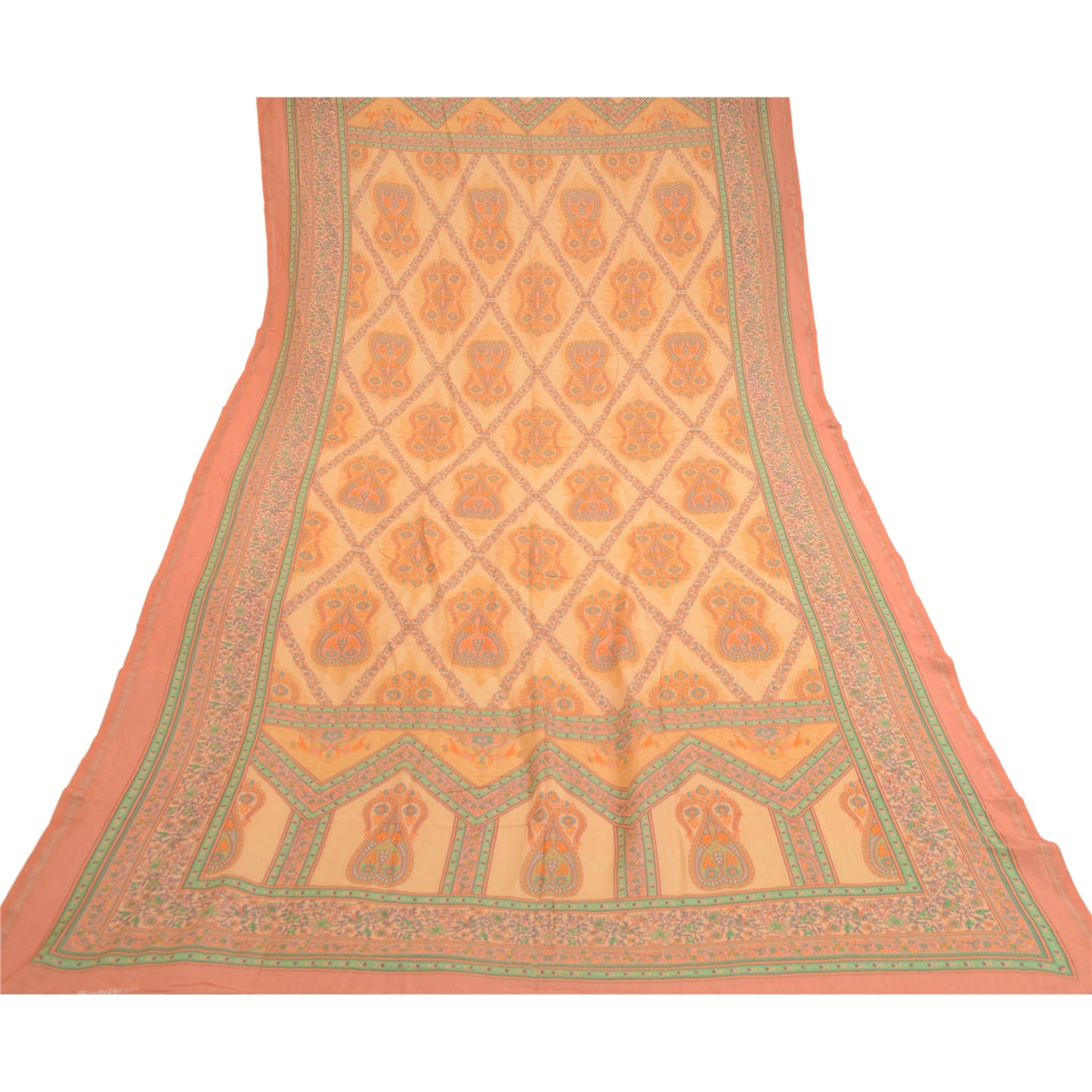 Sanskriti Vintage Dupatta Long Stole Cotton Silk Peach Printed Wrap Soft Scarves