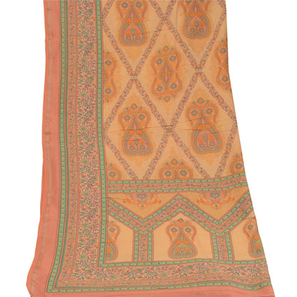 Sanskriti Vintage Dupatta Long Stole Cotton Silk Peach Printed Wrap Soft Scarves