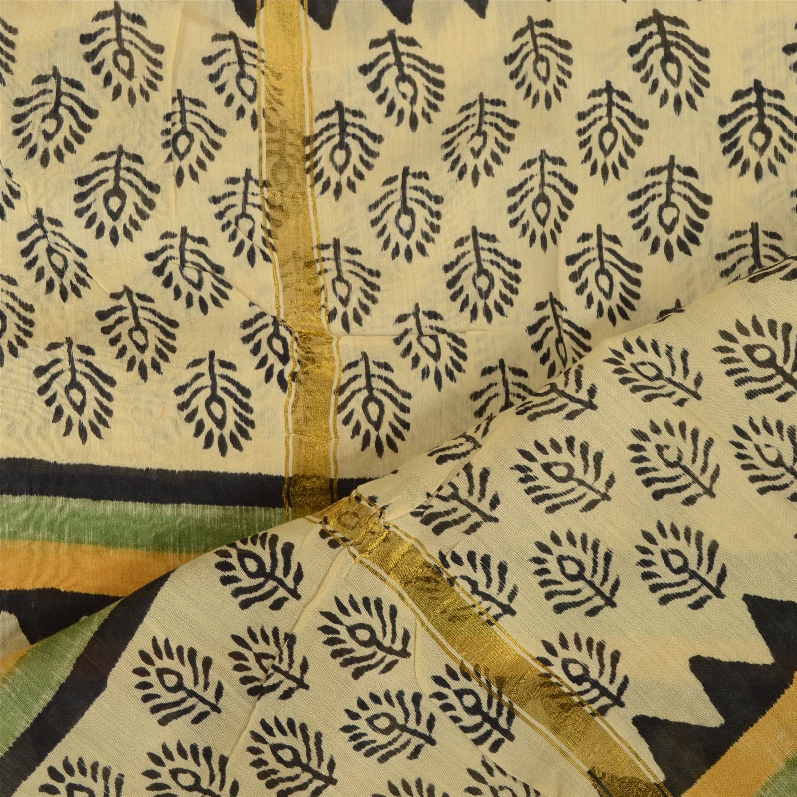 Sanskriti Vintage Dupatta Stole Pure Chanderi Silk Cream Hand Block Printed Veil