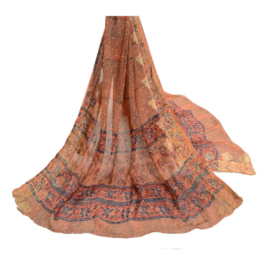 Sanskriti Vintage Dupatta Long Stole Pure Georgette Silk Peach Printed Scarves