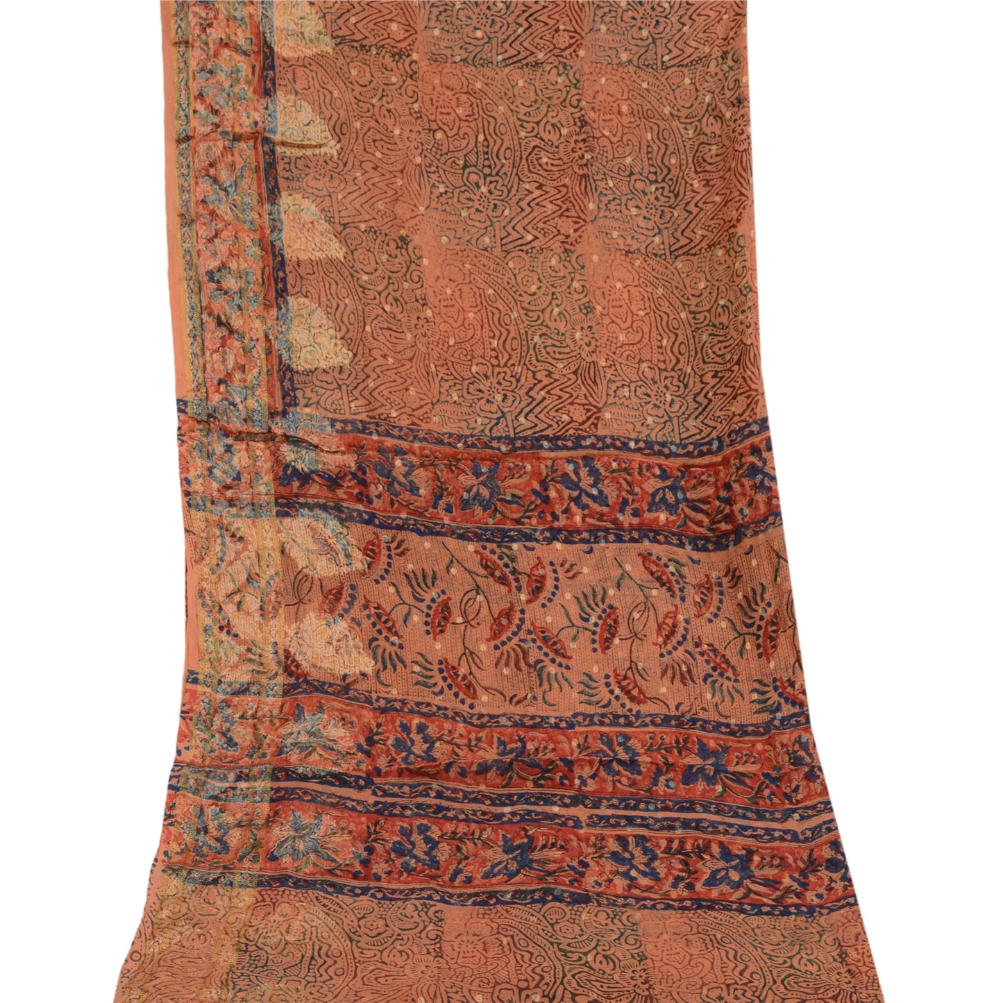 Sanskriti Vintage Dupatta Long Stole Pure Georgette Silk Peach Printed Scarves