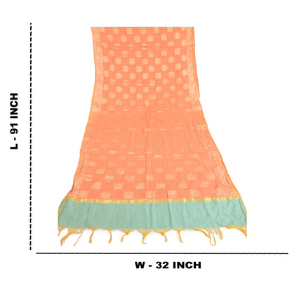 Sanskriti Vintage Dupatta Long Stole Chanderi Peach Hijab Woven Floral Scarves