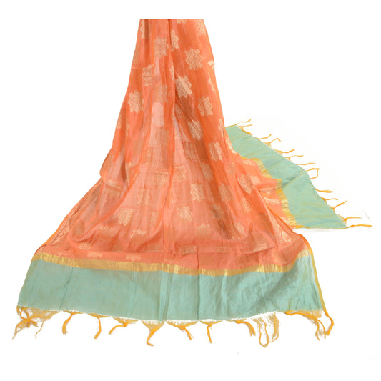 Sanskriti Vintage Dupatta Long Stole Chanderi Peach Hijab Woven Floral Scarves