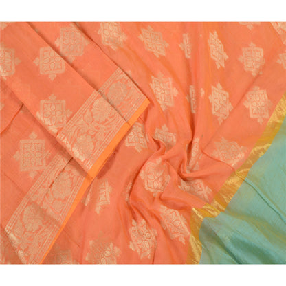 Sanskriti Vintage Dupatta Long Stole Chanderi Peach Hijab Woven Floral Scarves