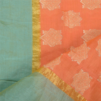 Sanskriti Vintage Dupatta Long Stole Chanderi Peach Hijab Woven Floral Scarves