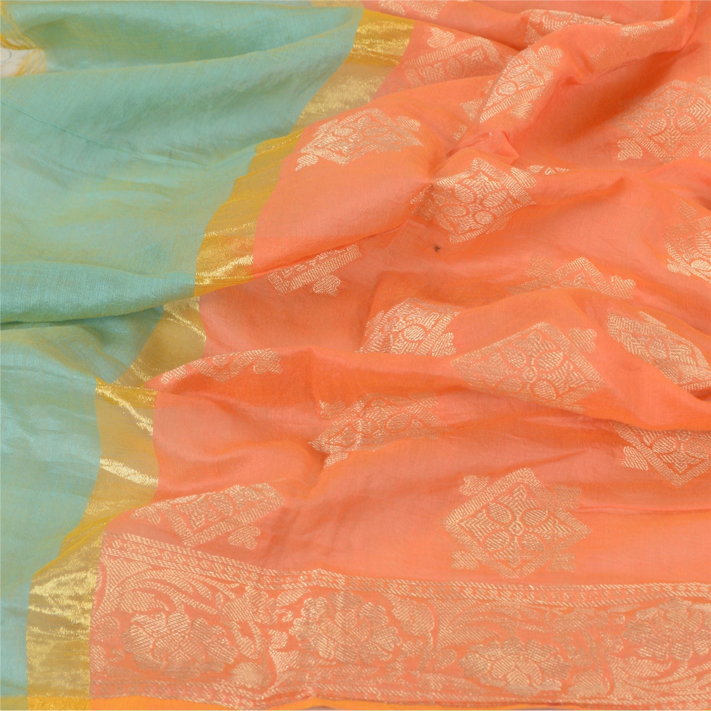 Sanskriti Vintage Dupatta Long Stole Chanderi Peach Hijab Woven Floral Scarves