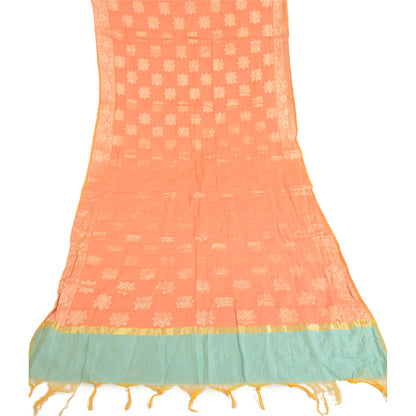 Sanskriti Vintage Dupatta Long Stole Chanderi Peach Hijab Woven Floral Scarves