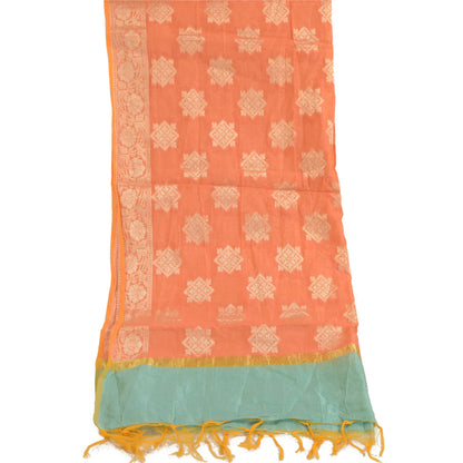Sanskriti Vintage Dupatta Long Stole Chanderi Peach Hijab Woven Floral Scarves