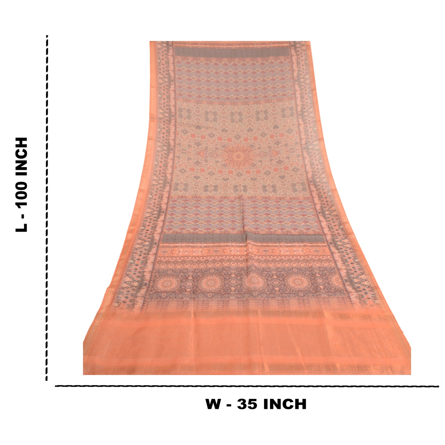 Sanskriti Vintage Dupatta Long Stole Chanderi Orange Hijab Printed Scarves