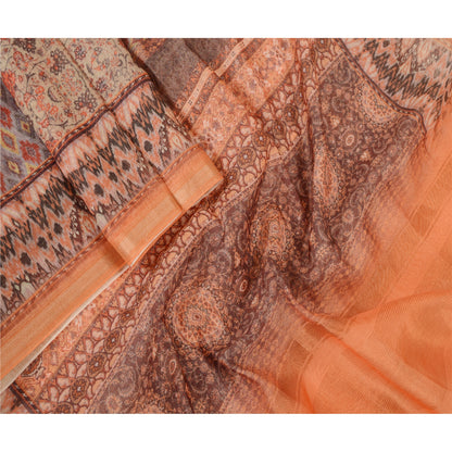 Sanskriti Vintage Dupatta Long Stole Chanderi Orange Hijab Printed Scarves