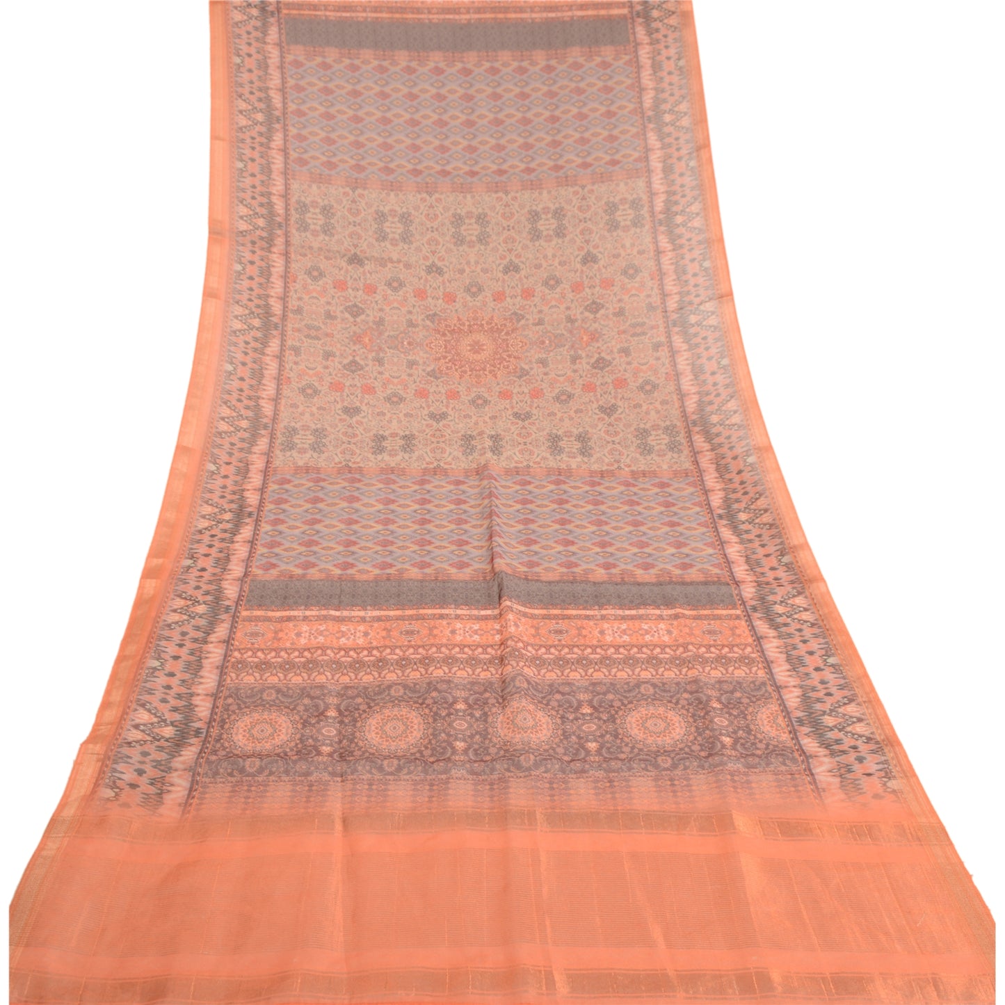 Sanskriti Vintage Dupatta Long Stole Chanderi Orange Hijab Printed Scarves