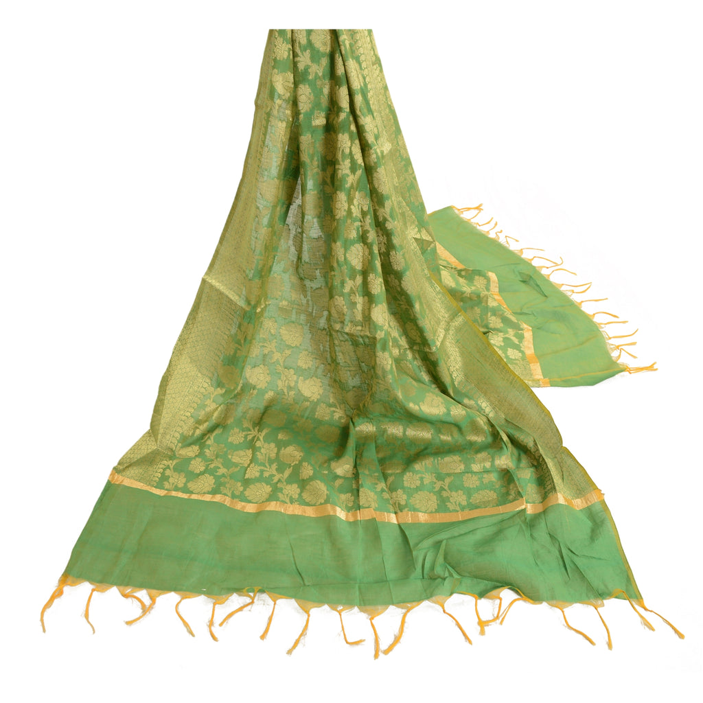 Sanskriti Vintage Dupatta Long Stole Chanderi Grønne vævede tørklæder