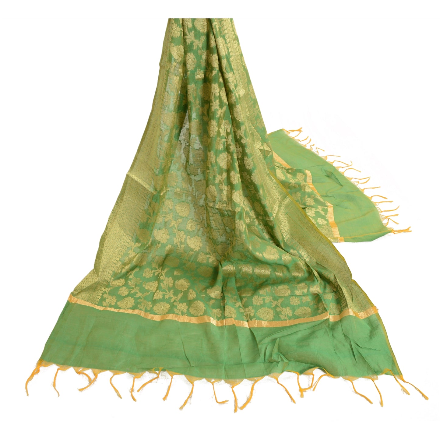 Sanskriti Vintage Dupatta Long Stole Chanderi Grønne vævede tørklæder