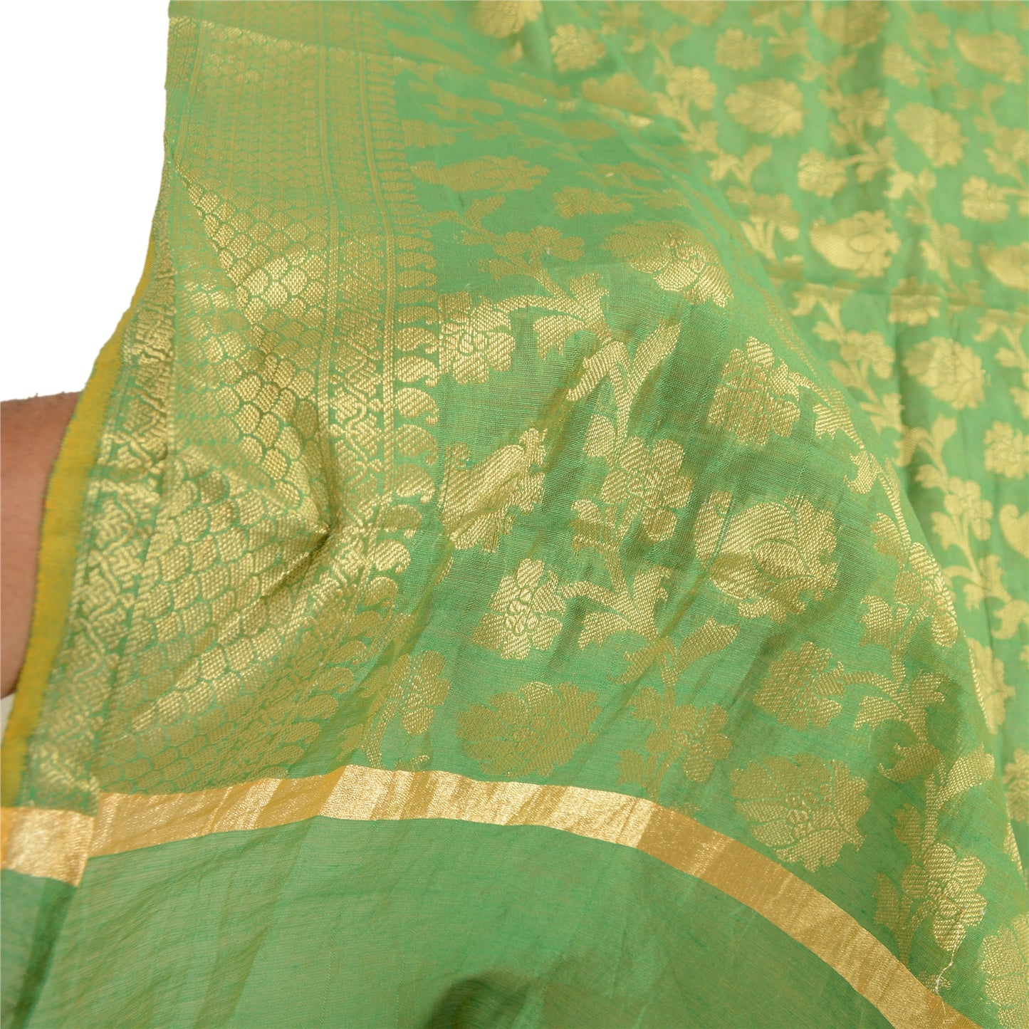 Sanskriti Vintage Dupatta Long Stole Chanderi Grønne vævede tørklæder