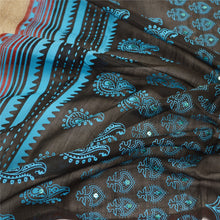 Load image into Gallery viewer, Sanskriti Vintage Dupatta Long Stole Cotton Black Hand Beaded Block Print Veil
