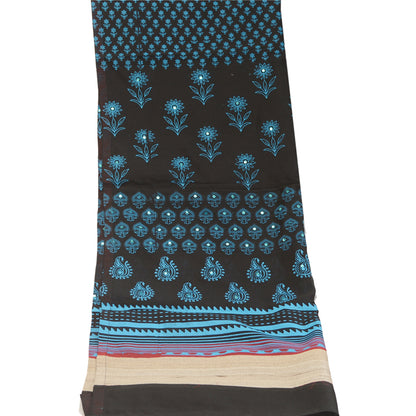 Sanskriti Vintage Dupatta Lang Stola Bomuld Sort Håndperlet Bloktrykt Slør