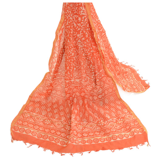 Sanskriti Vintage Dupatta Long Stole Chanderi Silk Peach Batik Work Wrap Scarves