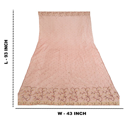 Sanskriti Vintage Dupatta Long Stole Net Mesh Dark Red Veil Hand Beaded Scarves