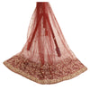 Sanskriti Vintage Dupatta Long Stole Net Mesh Dark Red Veil Hand Beaded Scarves