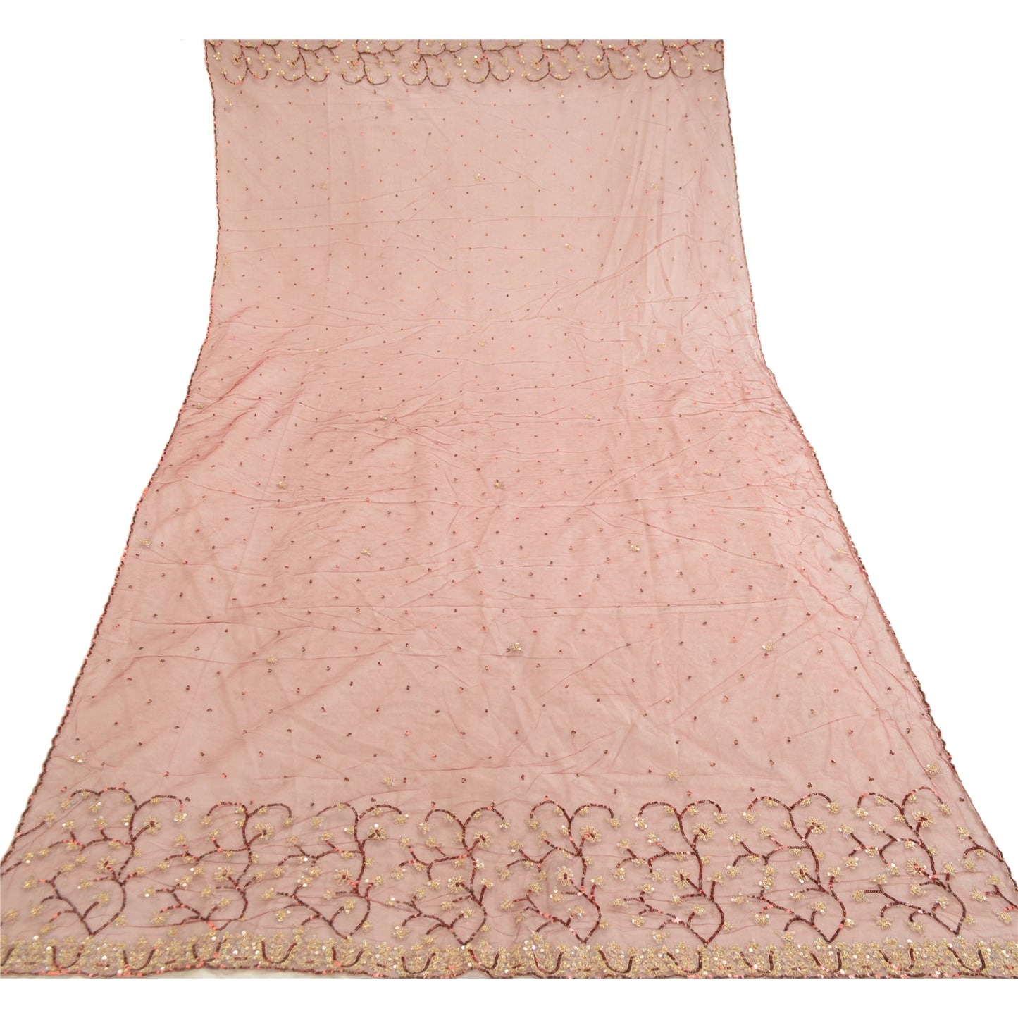 Sanskriti Vintage Dupatta Long Stole Net Mesh Dark Red Veil Hand Beaded Scarves