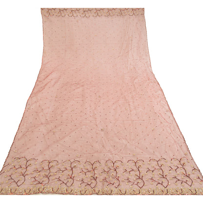 Sanskriti Vintage Dupatta Long Stole Net Mesh Dark Red Veil Hand Beaded Scarves