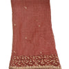 Sanskriti Vintage Dupatta Long Stole Net Mesh Dark Red Veil Hand Beaded Scarves